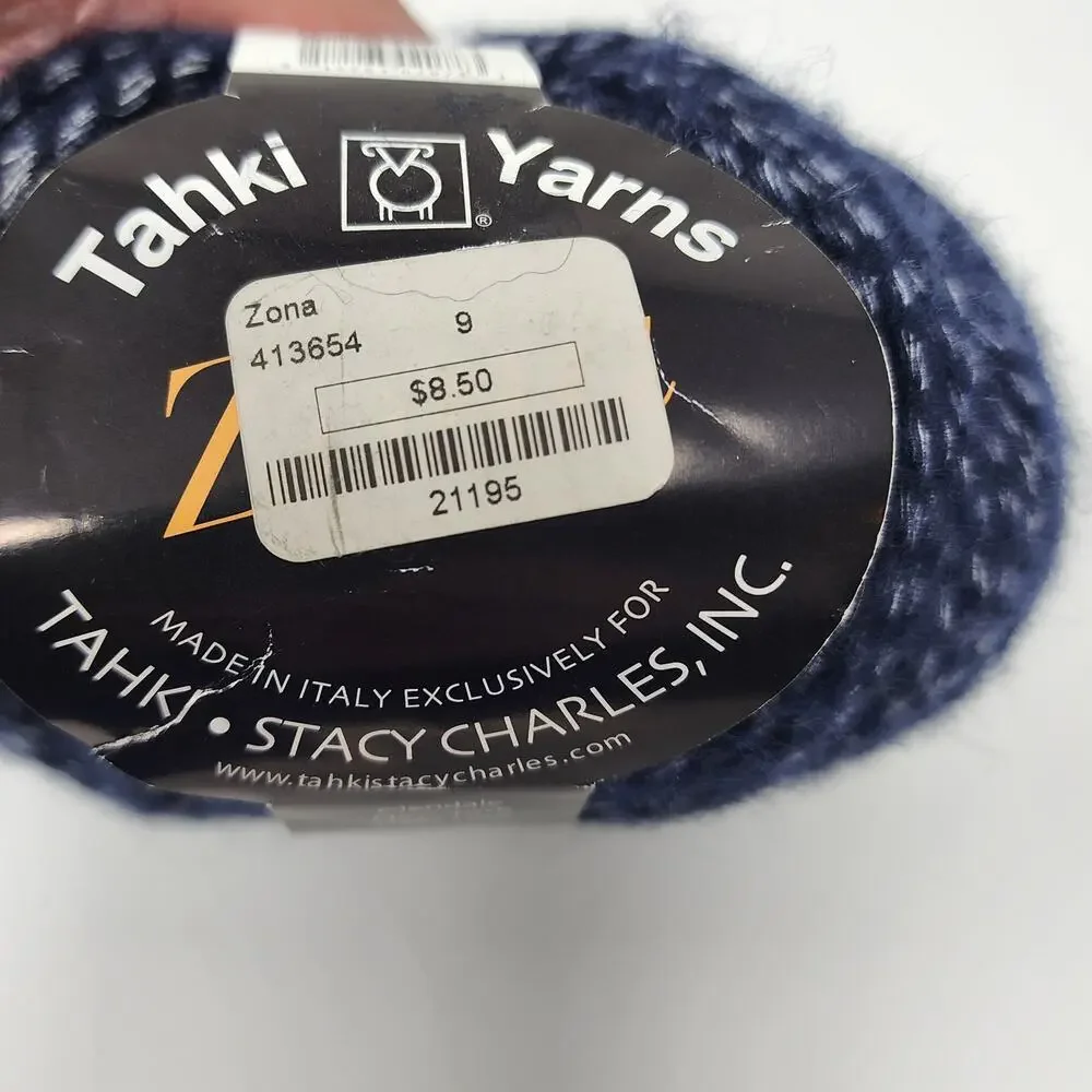 Tahki Yarns Zona Blue 9 Indigo Cotton Wool Acrylic Blend 50g (1.76 ounces) Italy